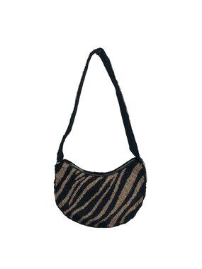 On 34th Black and Gold Zebra Beaded Shoulder Bag